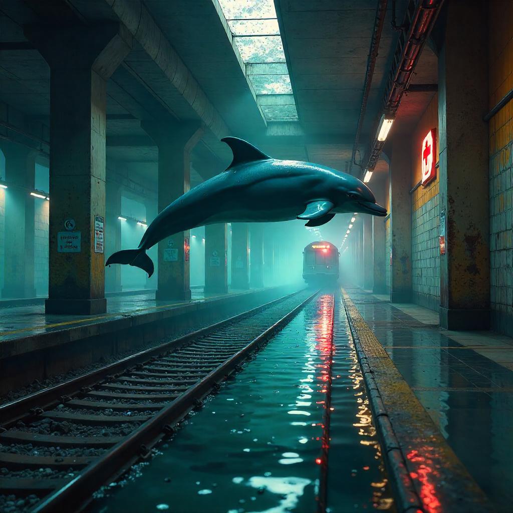 Dolphin Concept Art in an Underground Subway Station