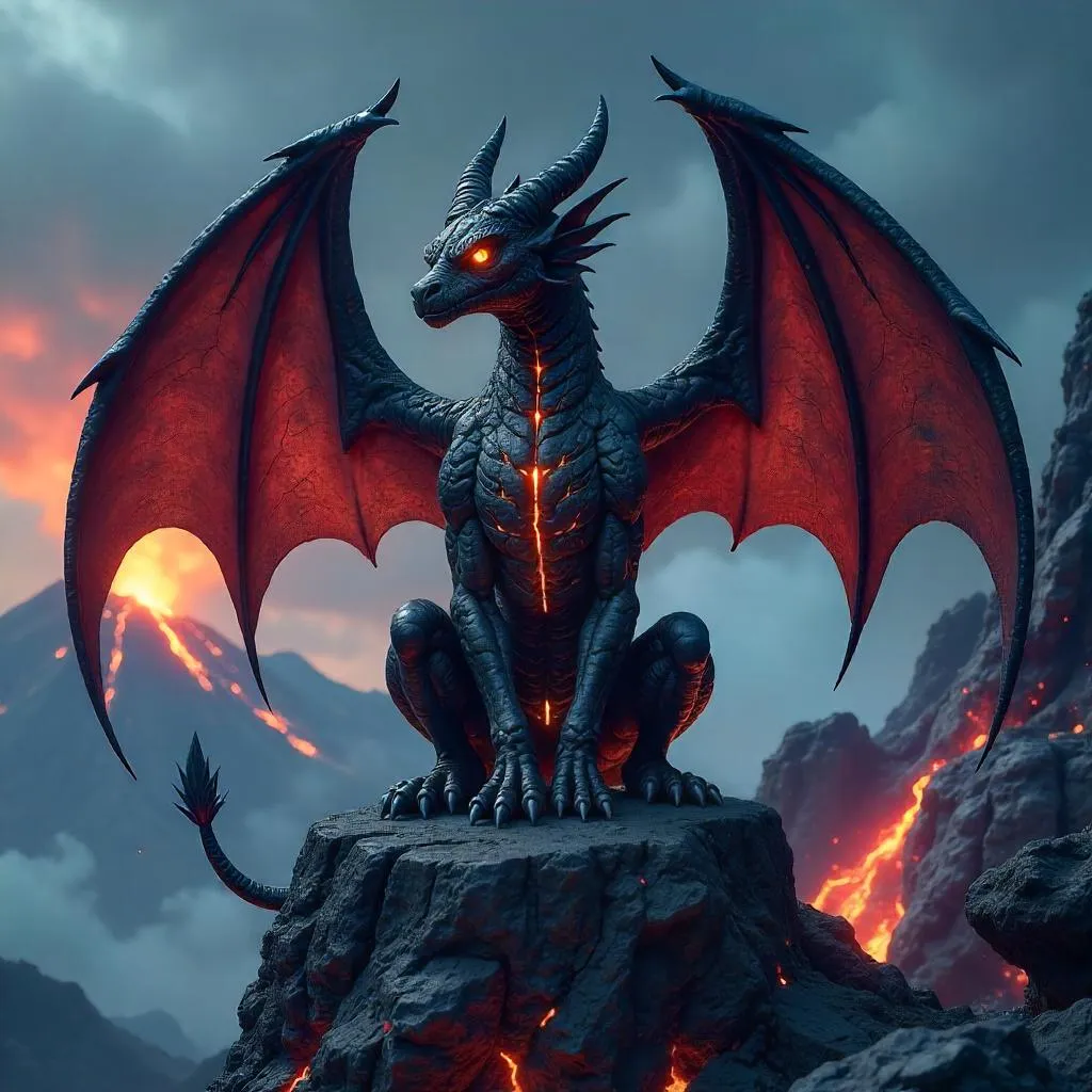 Anime Gargoyle on Volcanic Rocks