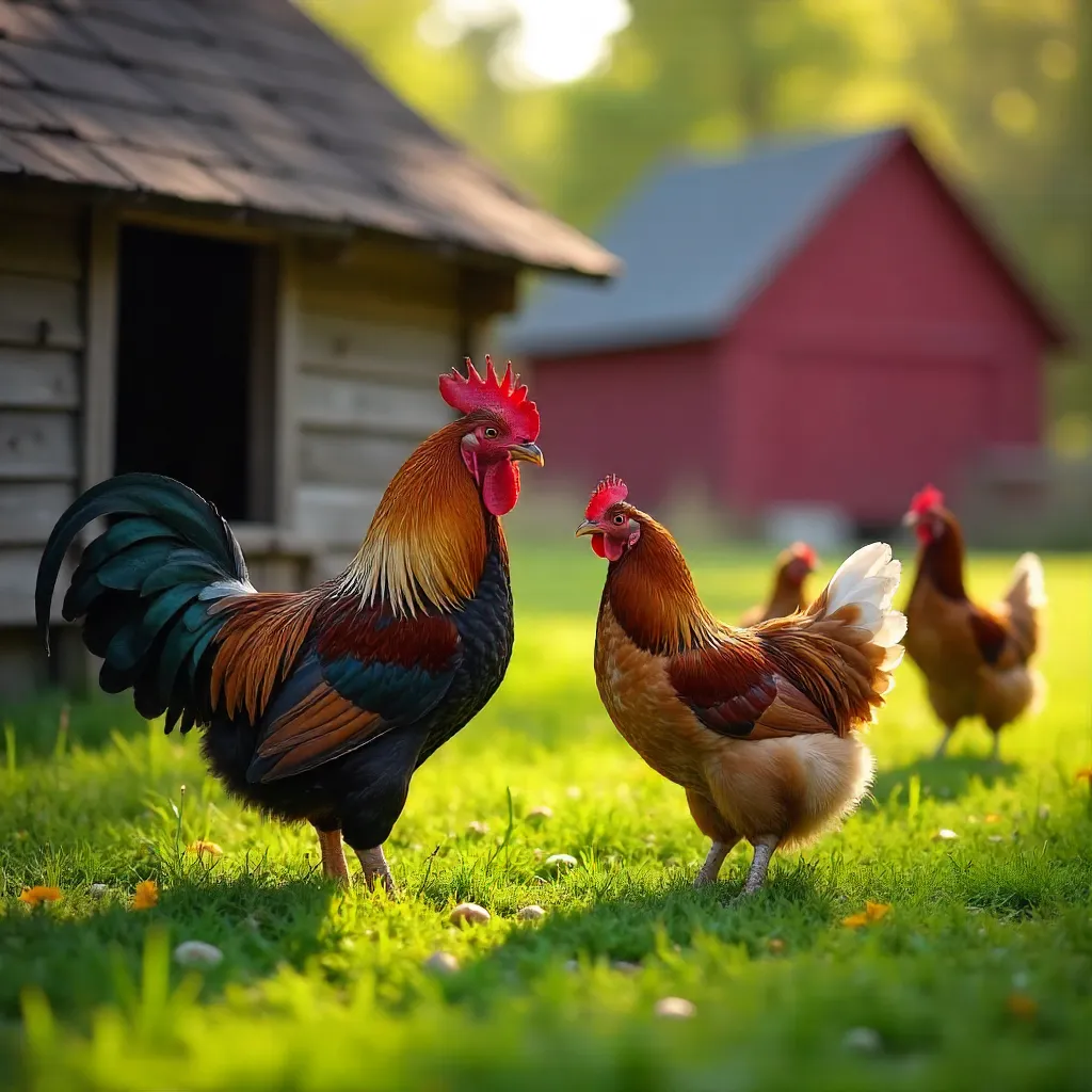 Bright Farmyard Chickens Stock Photo Scene