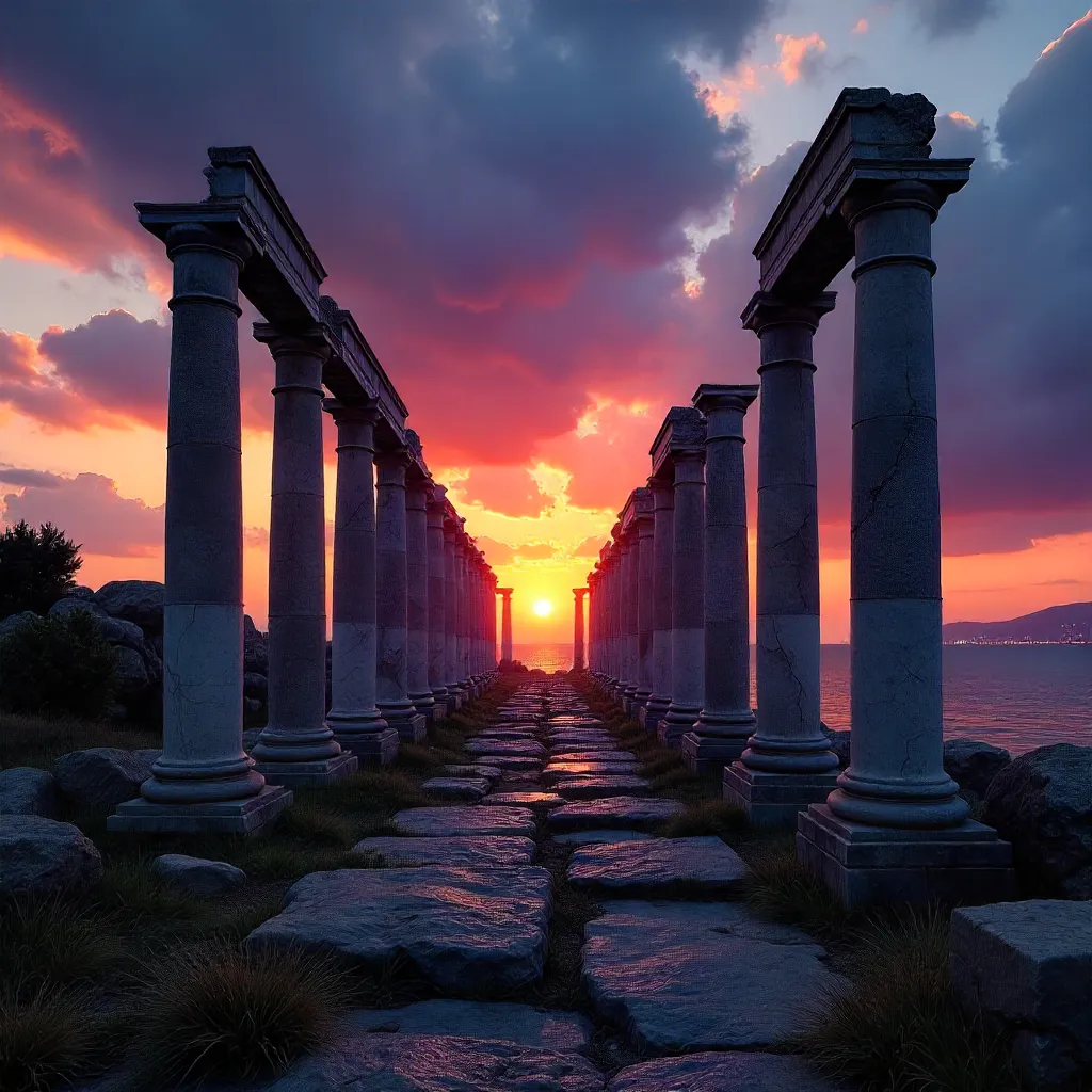 Twilight Silhouettes: Roman Columns in İzmir