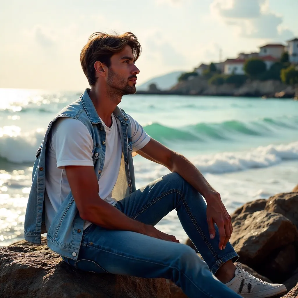 Mudanya Seaside: Young Man on Rocky Shore