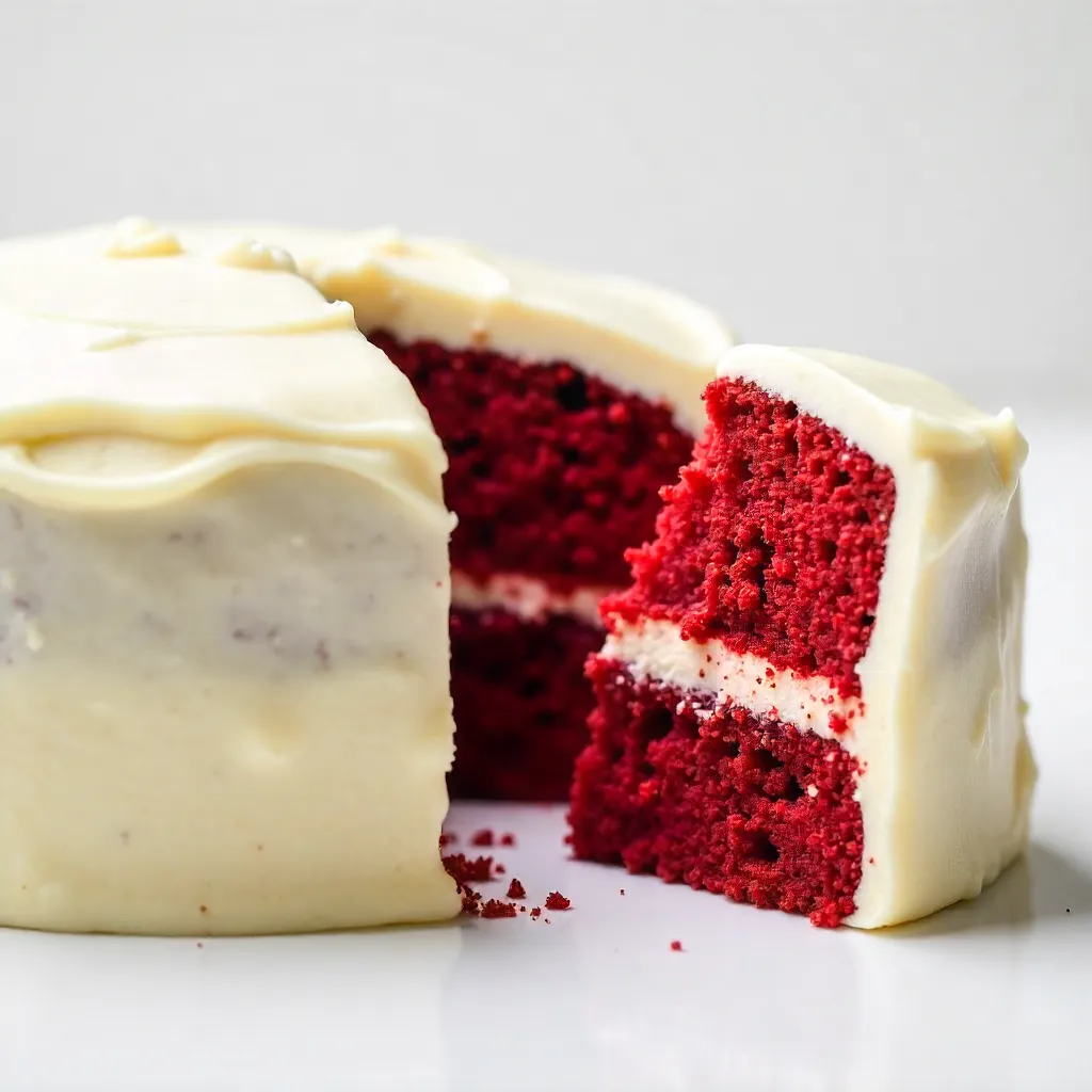 Appetizing Red Velvet Cake with Slice on White