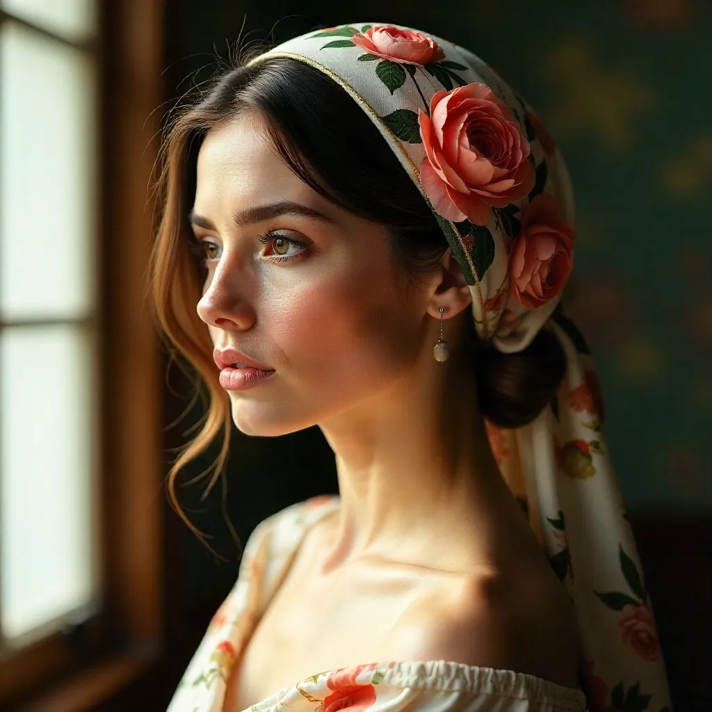 Elegance in a Floral Headscarf Portrait