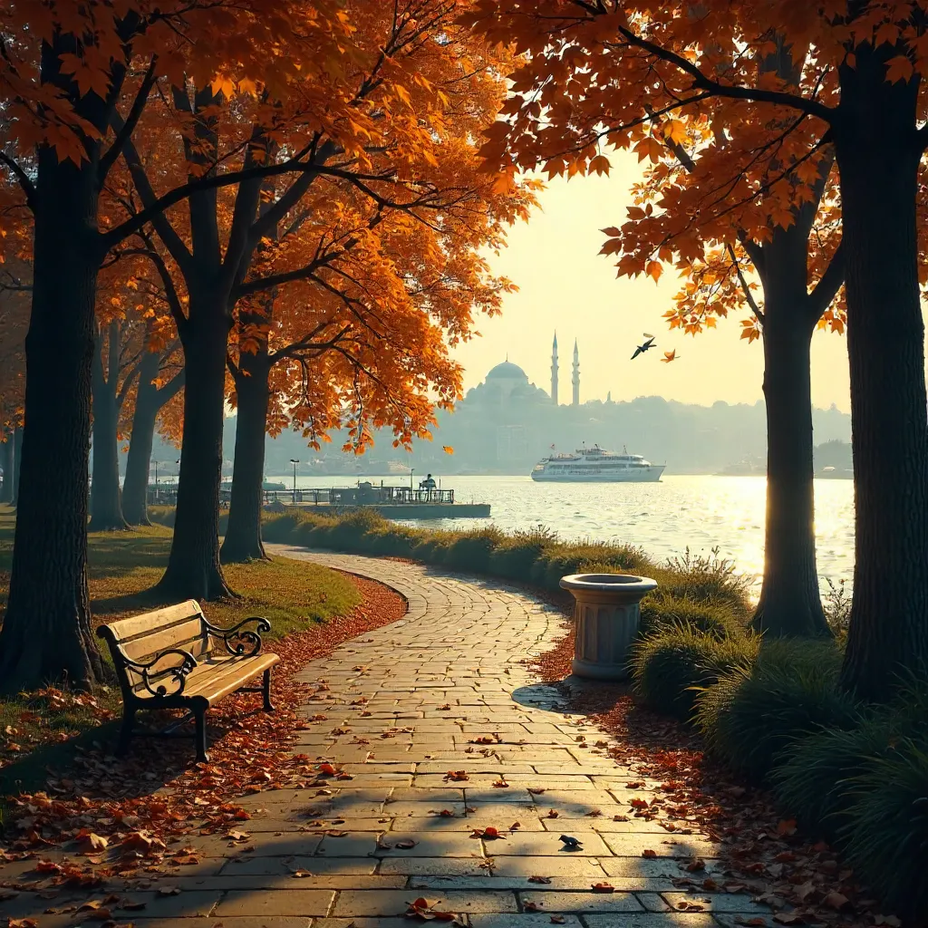 Autumnal Istanbul Park: Winding Path Serenity