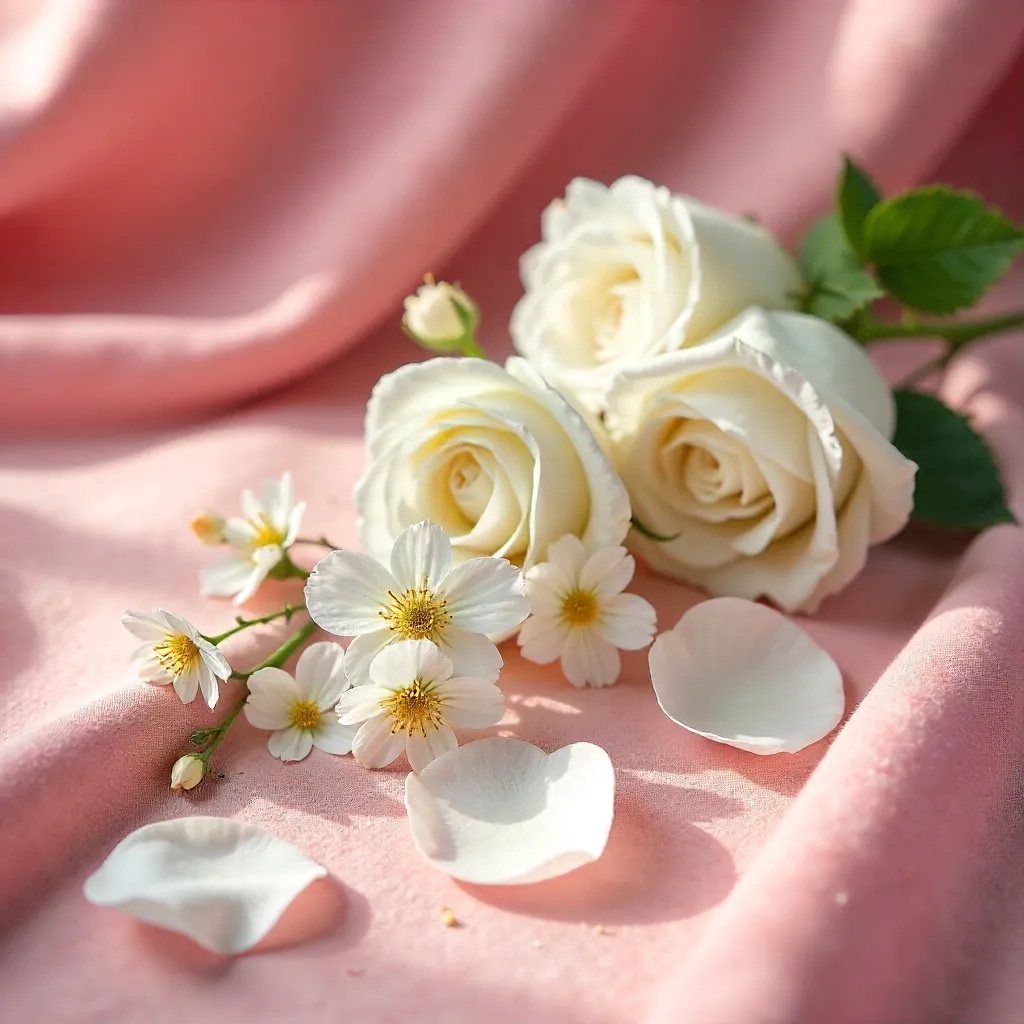 Soft Pink Velvet with Delicate White Flowers