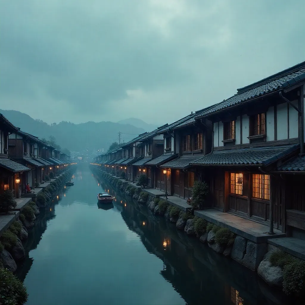 Machiya along Kyoto's Kamo River under Clouds