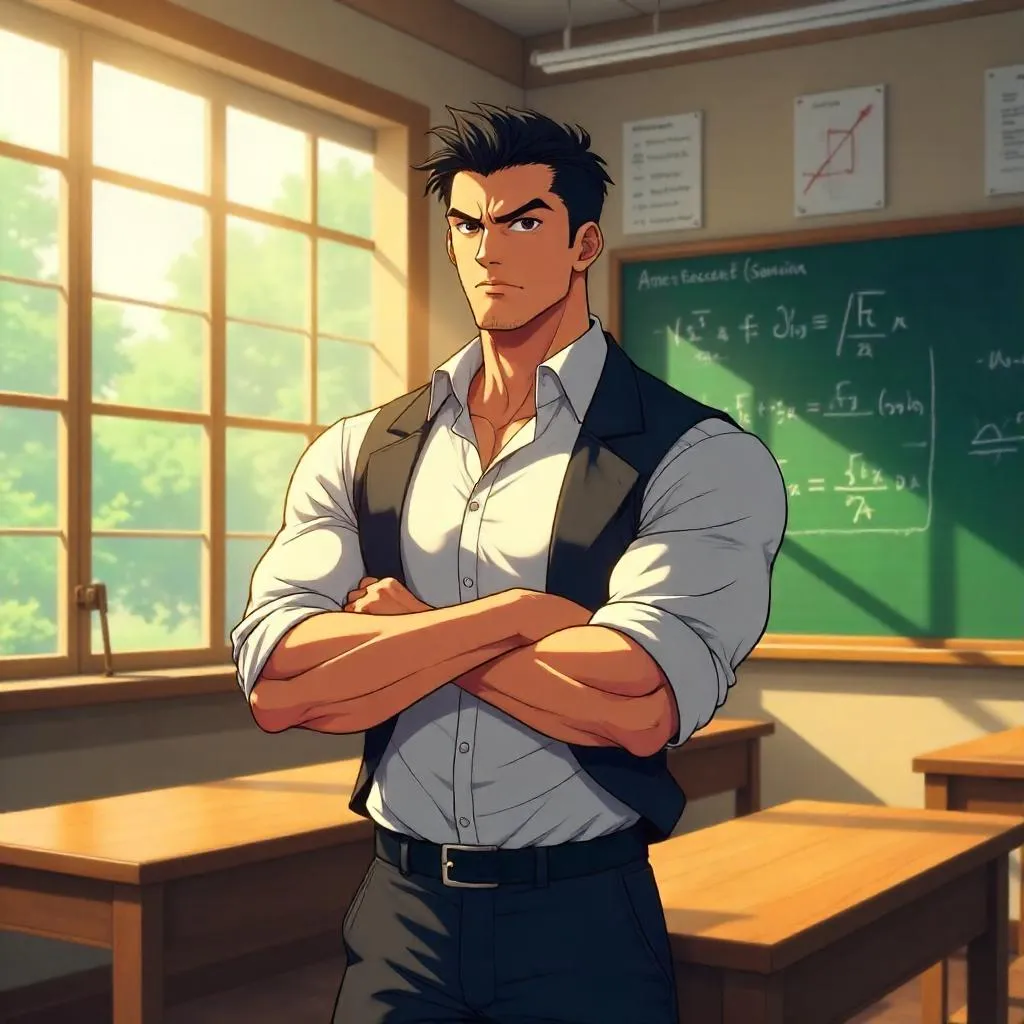Strong Asian Man in an Anime Classroom