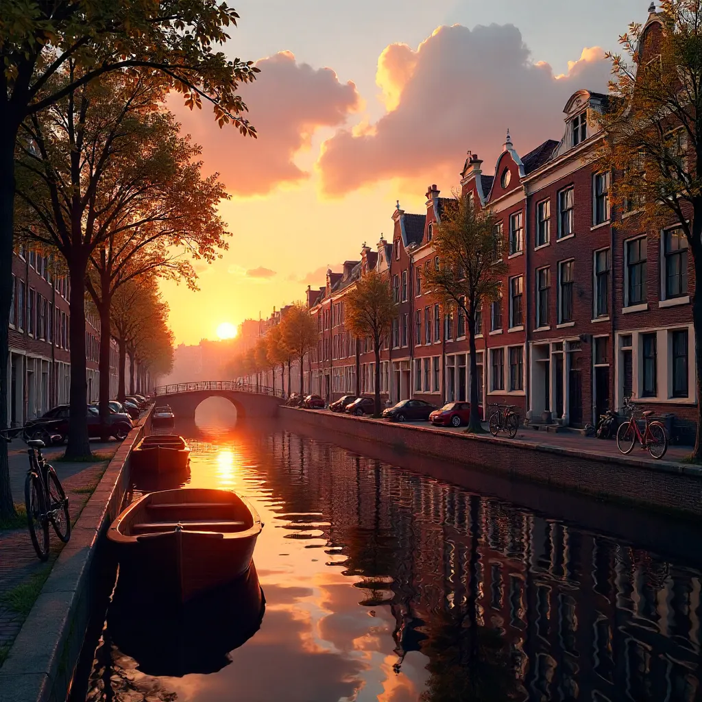 Golden Hour Reflections on Amsterdam Canal Houses