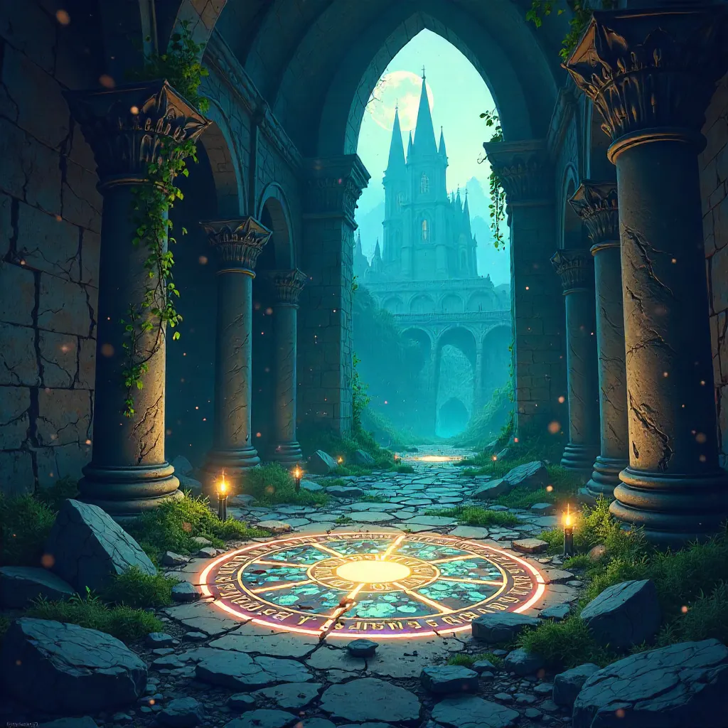 Ruined Enchanted Castle in Anime Style