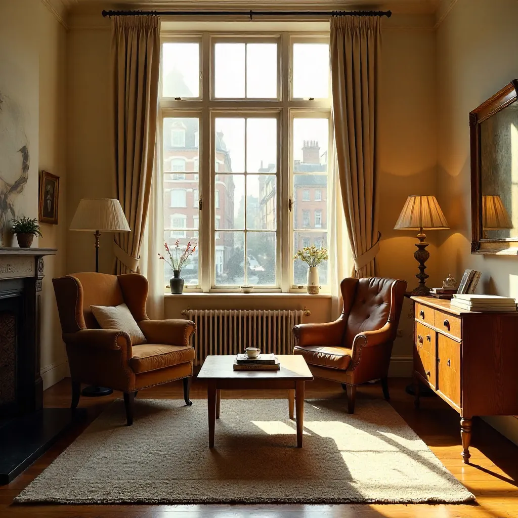 Sunlit London Room with Vintage Interior