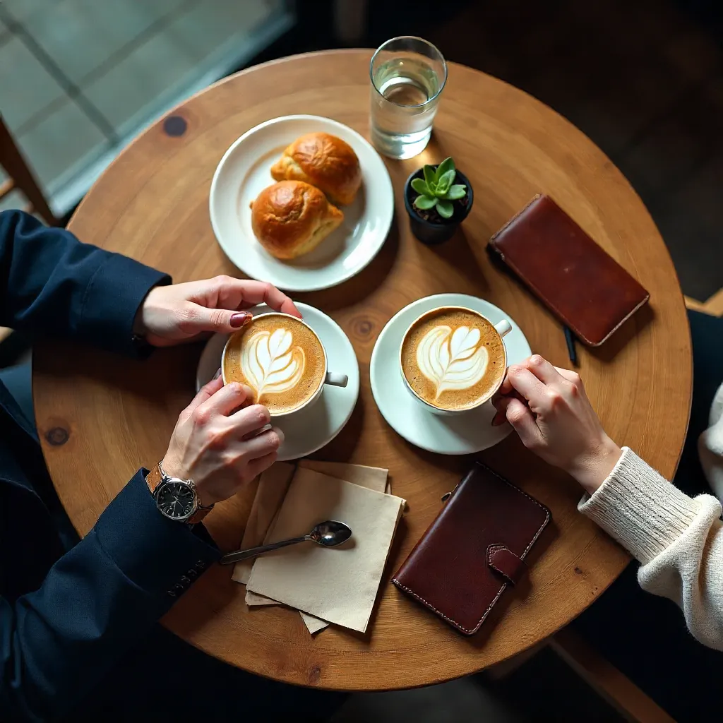 Bird's-eye View of a Stylish Coffee Date