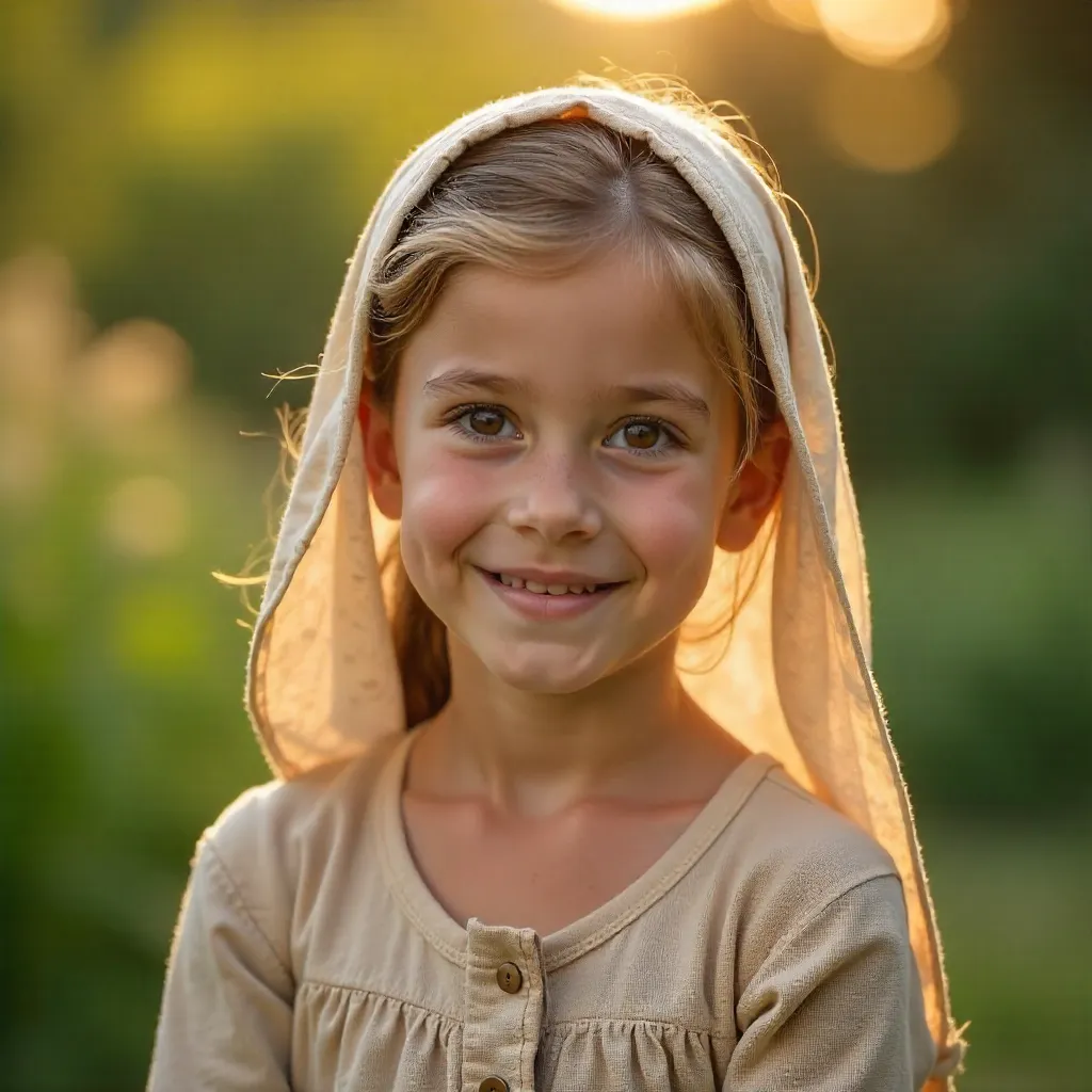 Wholesome Portrait of a Girl in a Headscarf, Innocent Charm