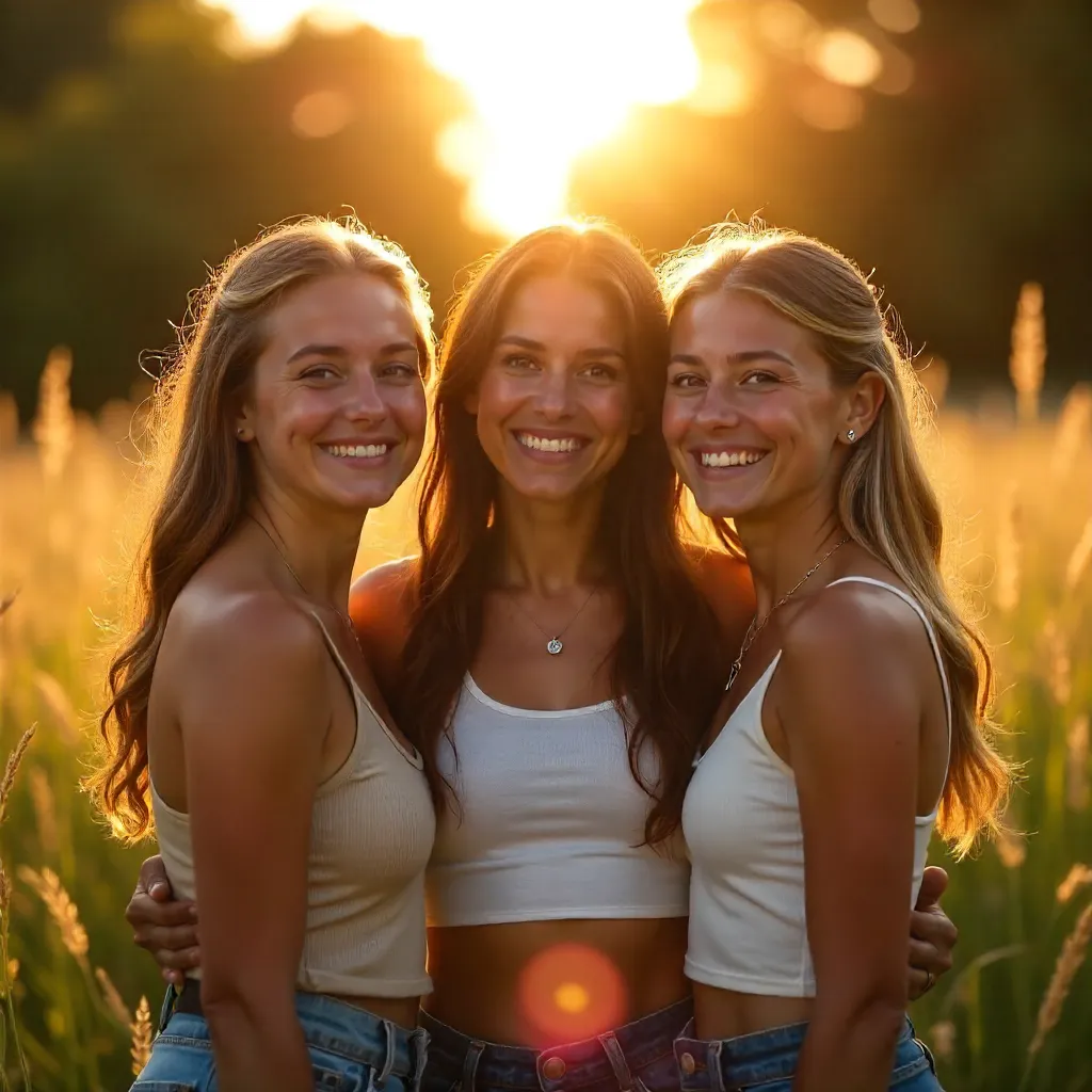 Golden Hour Trio: Friends in Backlit Warmth