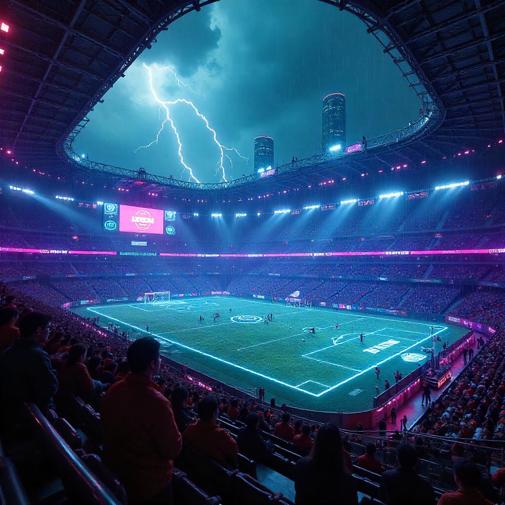 Neon Storm Over the Cyberpunk Stadium
