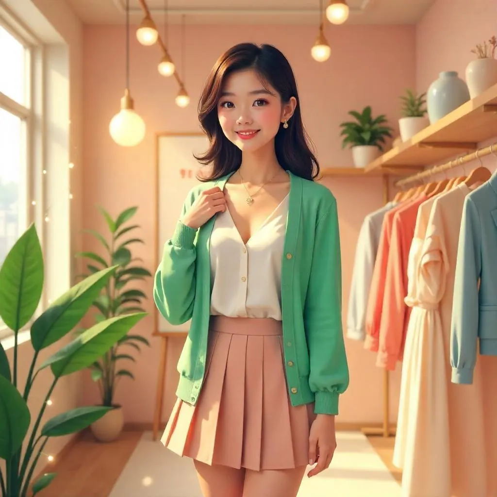 Cheerful Asian Girl in a Chic Boutique