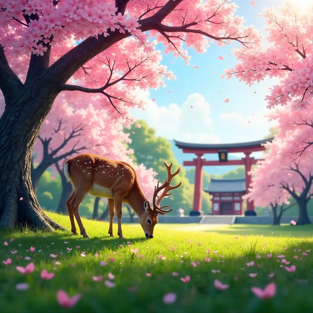 Peaceful Deer Under Sakura in Nara Park