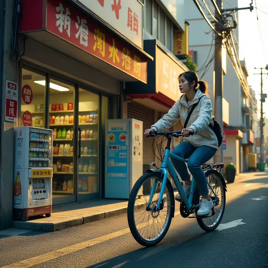 Golden Hour Ride Past a Tokyo Grocery Store