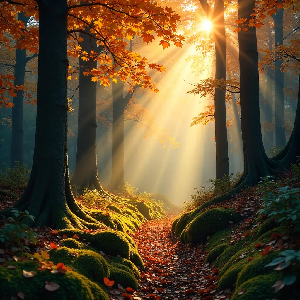 Golden Autumn Forest Sunlit Tranquility