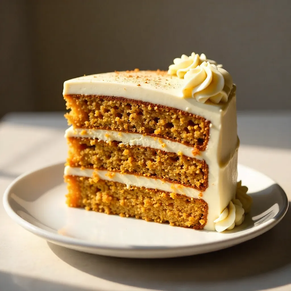 Creamy Carrot Cake Slice on White Plate