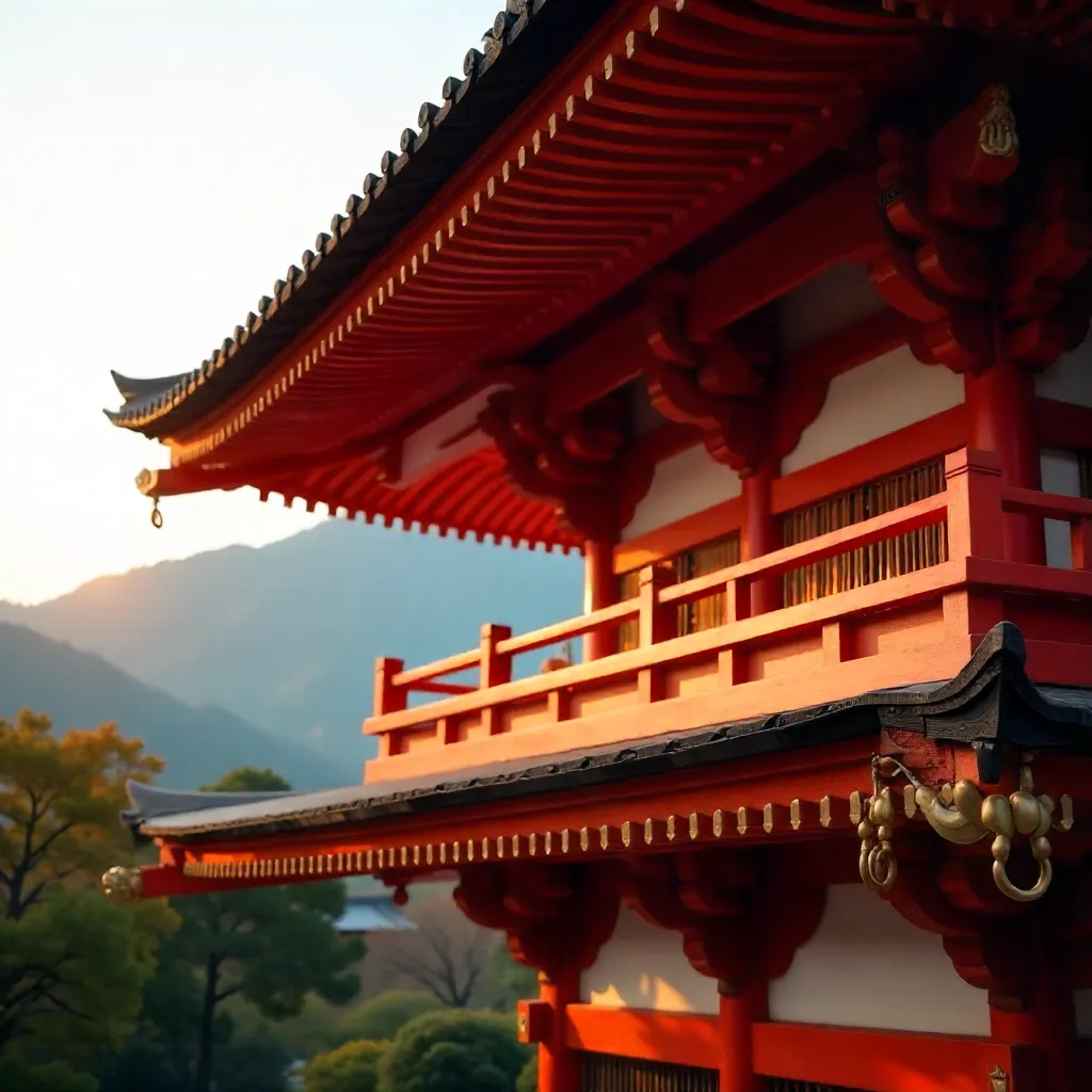 Vermilion Japanese Pagoda: Close-Up of Traditional Details
