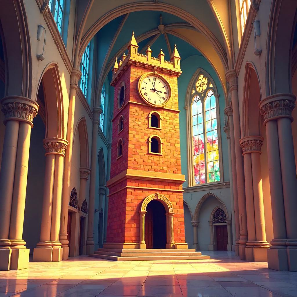 Whimsical Cartoon Tower in a Grand Cathedral