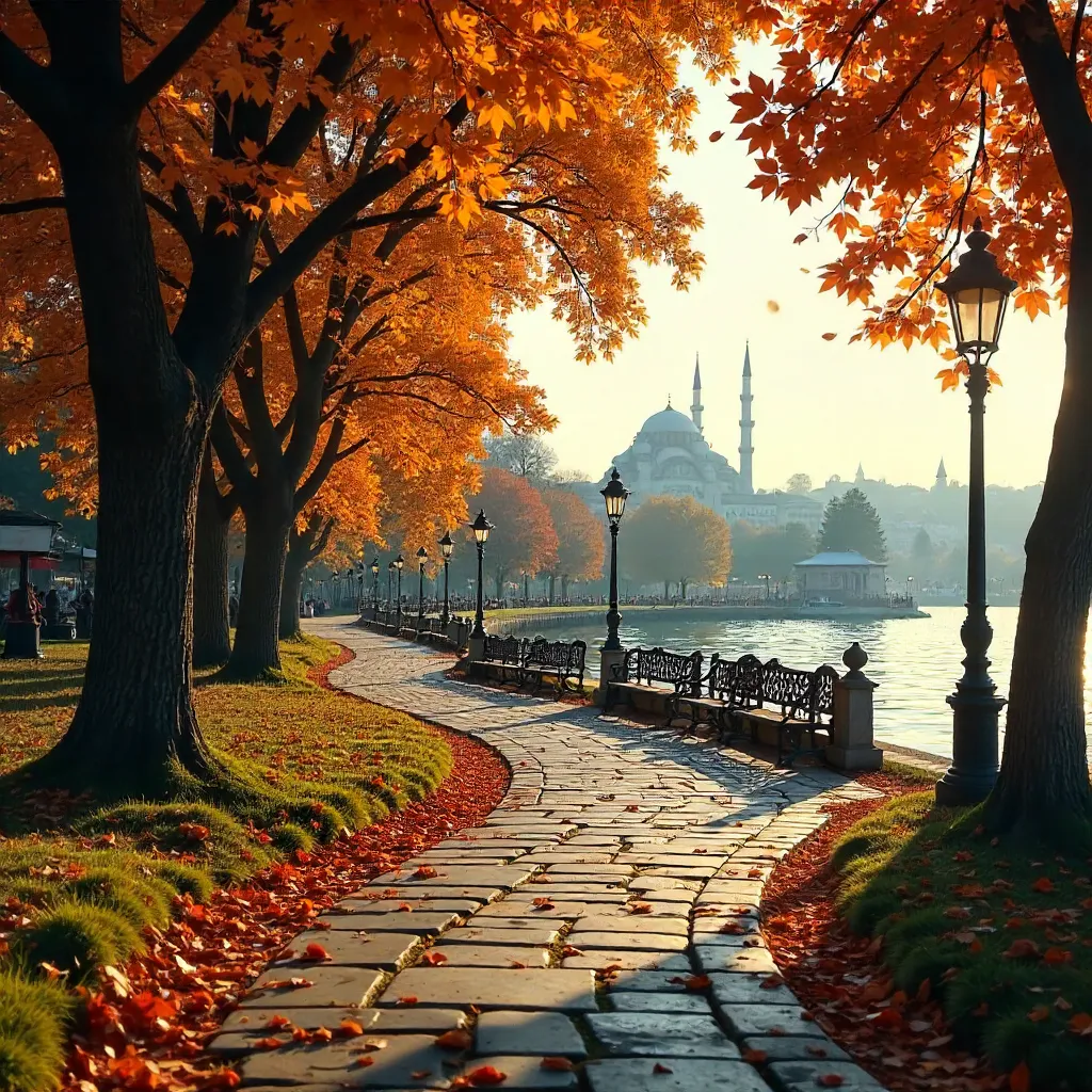 Autumnal Istanbul Park: Winding Pathway