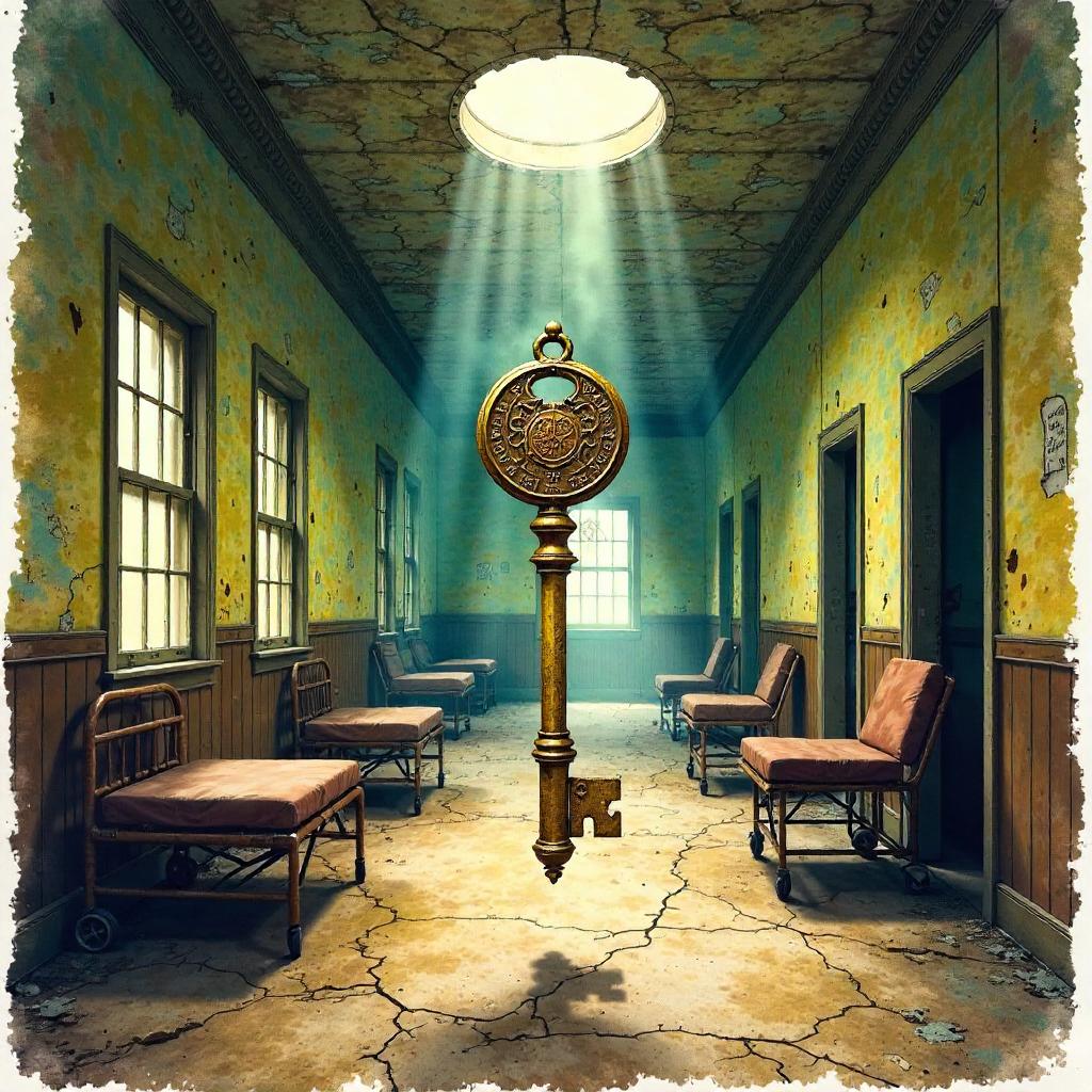 Dimensional Key in the Abandoned Asylum (Watercolor)