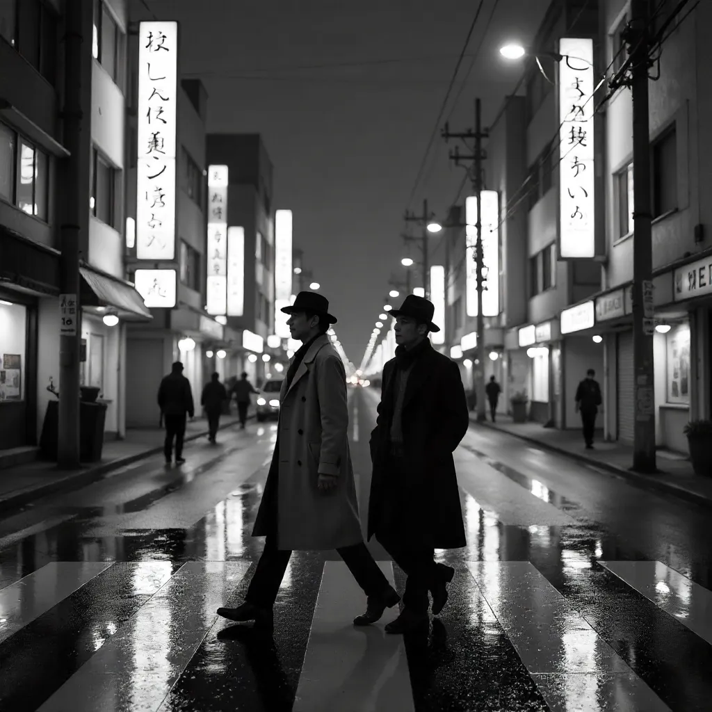 Monochrome Crossing in a Japanese City Street
