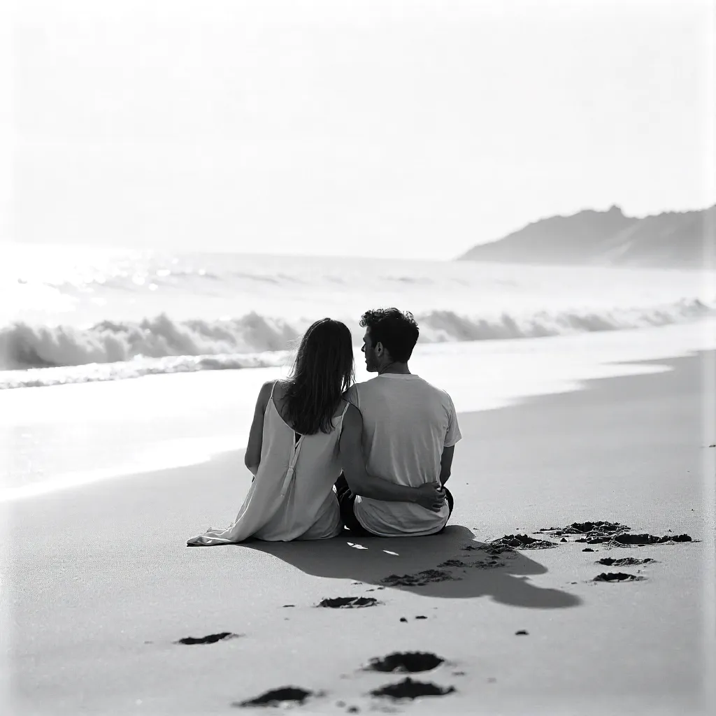 Monochrome Embrace on a Tranquil Beach
