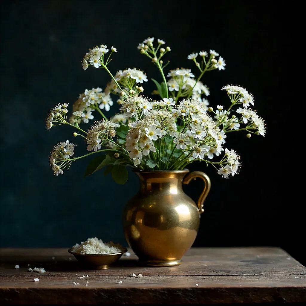 Dramatic Gypsophila in Rustic Brass Vase