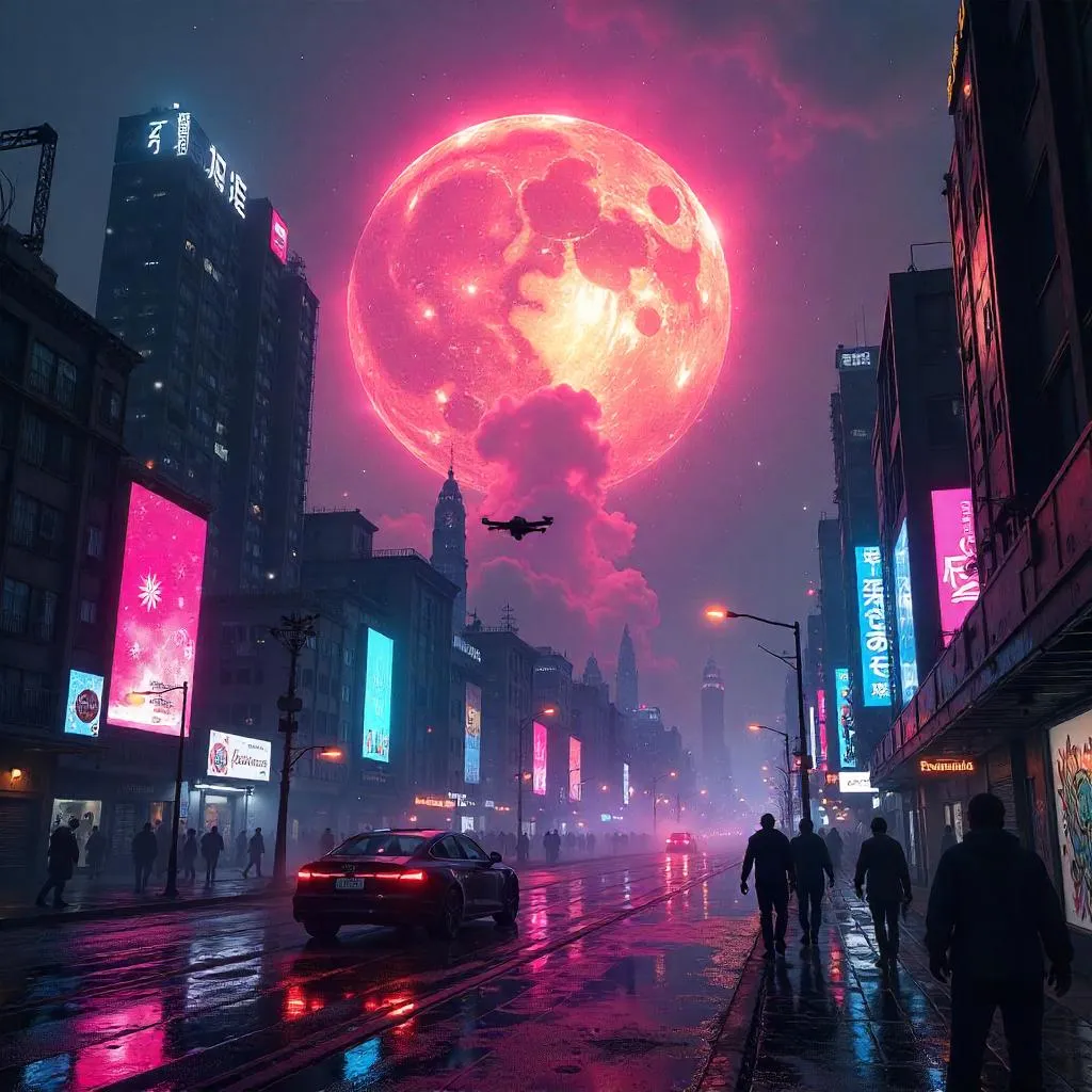 Photorealistic Supernova Over Cyberpunk City
