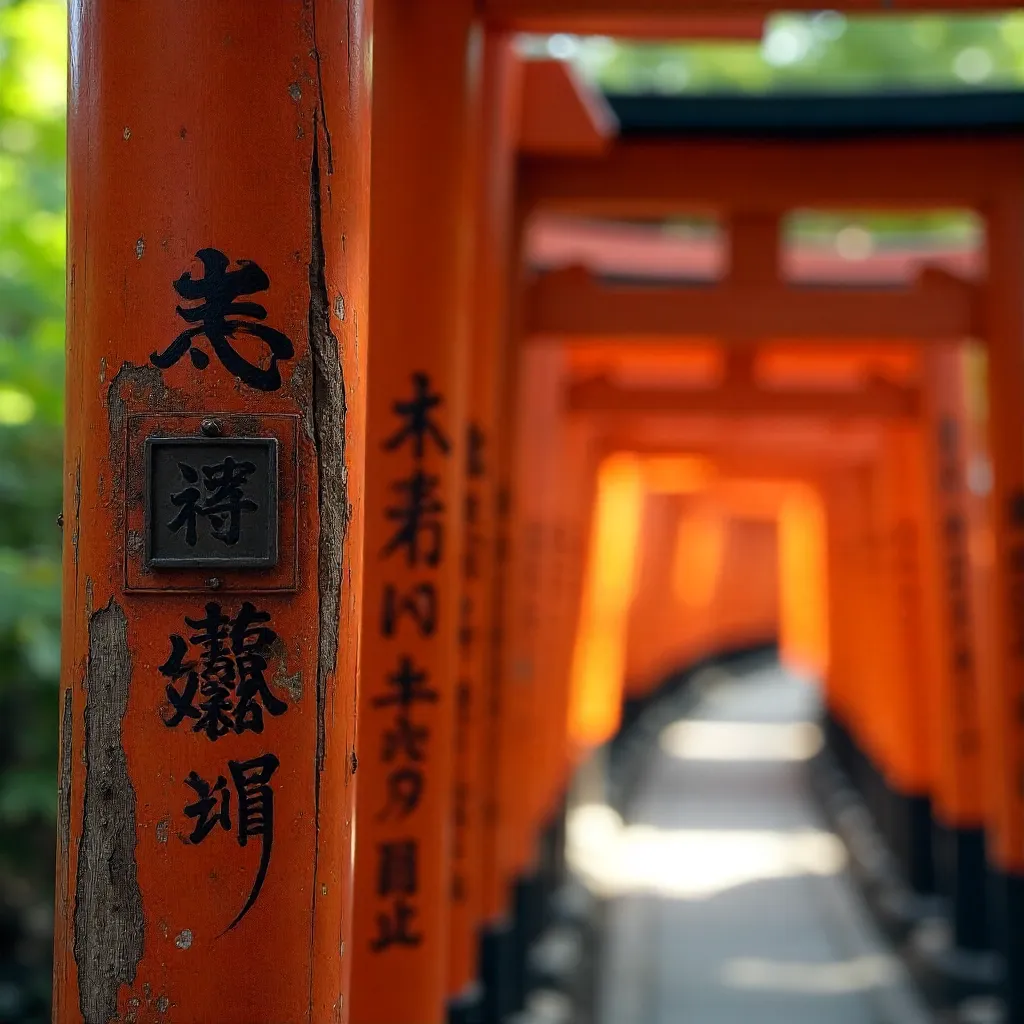 Close-Up Kyoto Torii Gates with Calligraphy