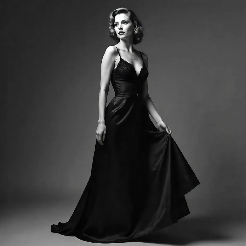 Timeless Black and White Portrait in an Elegant Dress