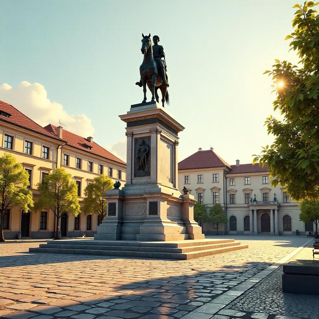 3D Rendered Monument in a Bustling Town Square