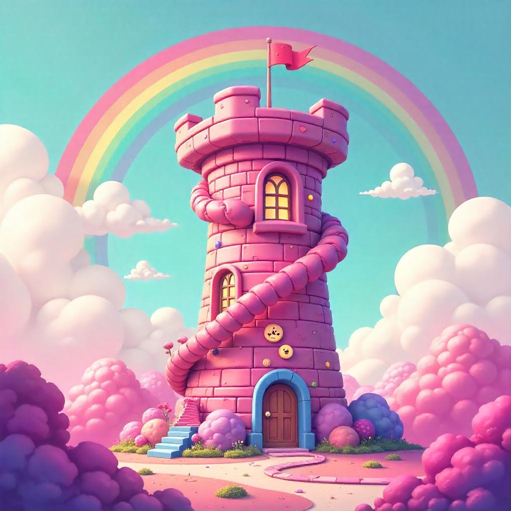 Dreamy Cartoon Tower in a Floating World
