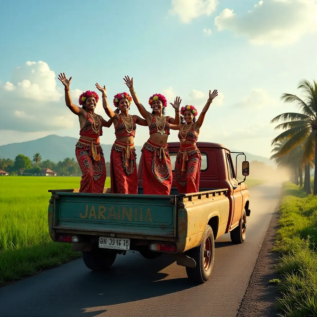 Jaranan Dancers Posing on a Truck in Java