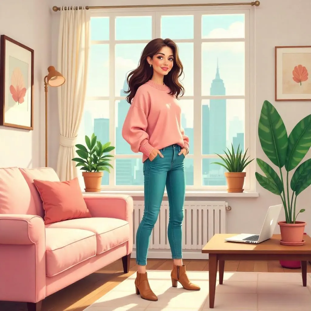 Stylish Cartoon Woman in a Modern Apartment