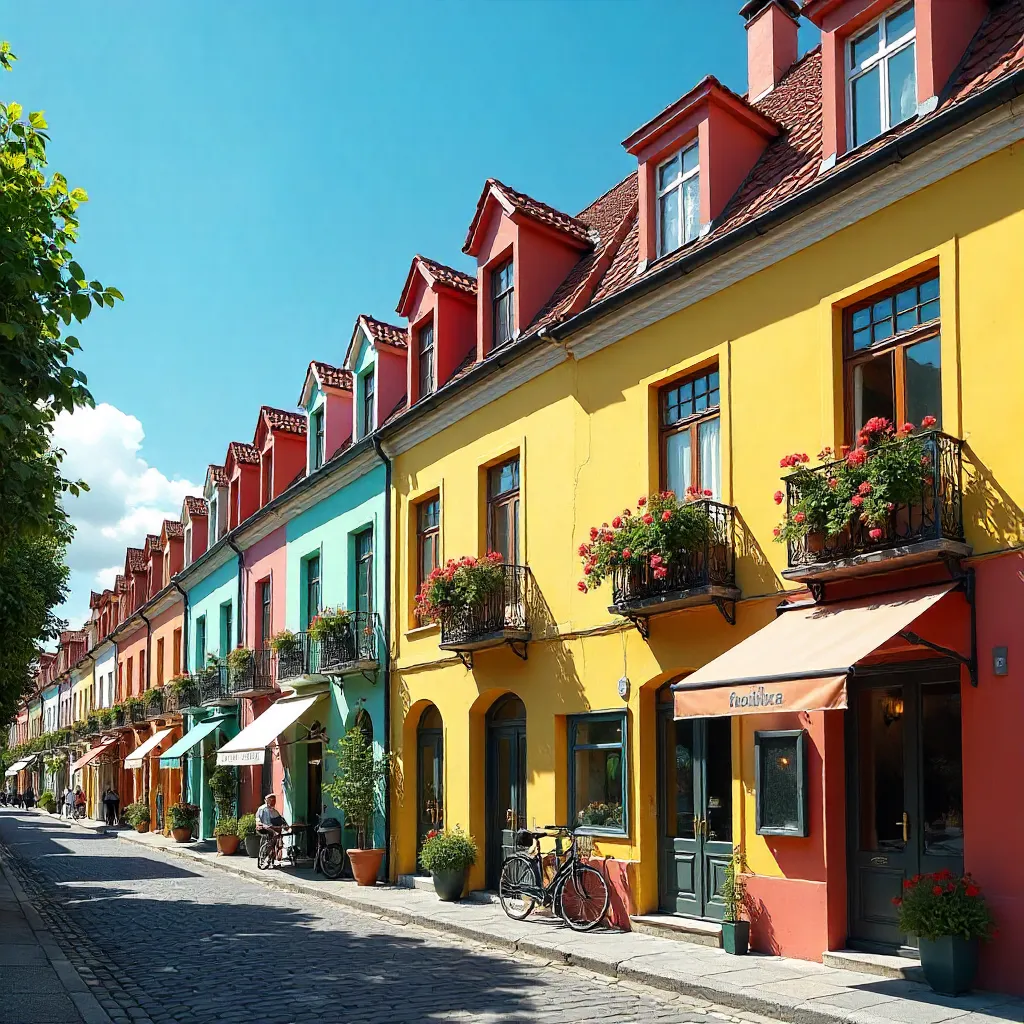 Vibrant European Townhouses Under a Clear Sky
