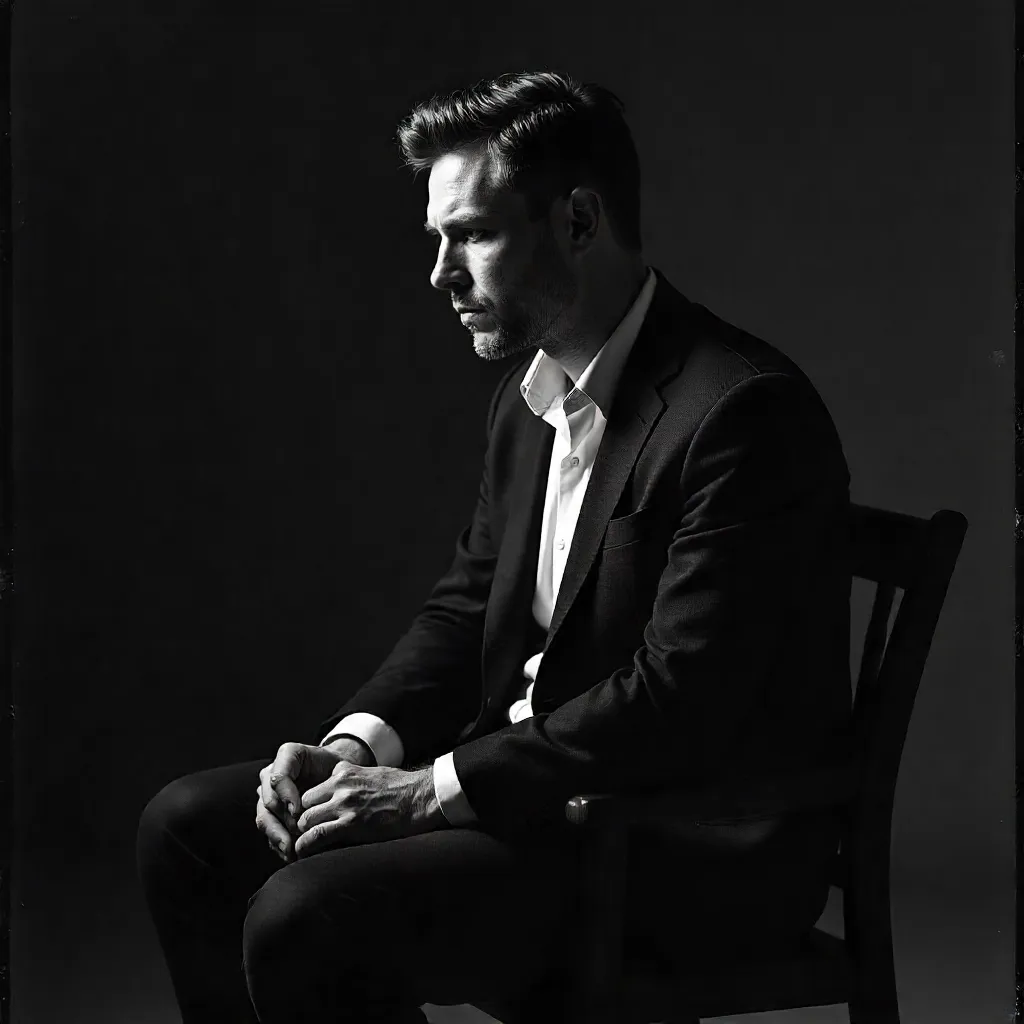 Deep Thought: Black-and-White Portrait of a Man
