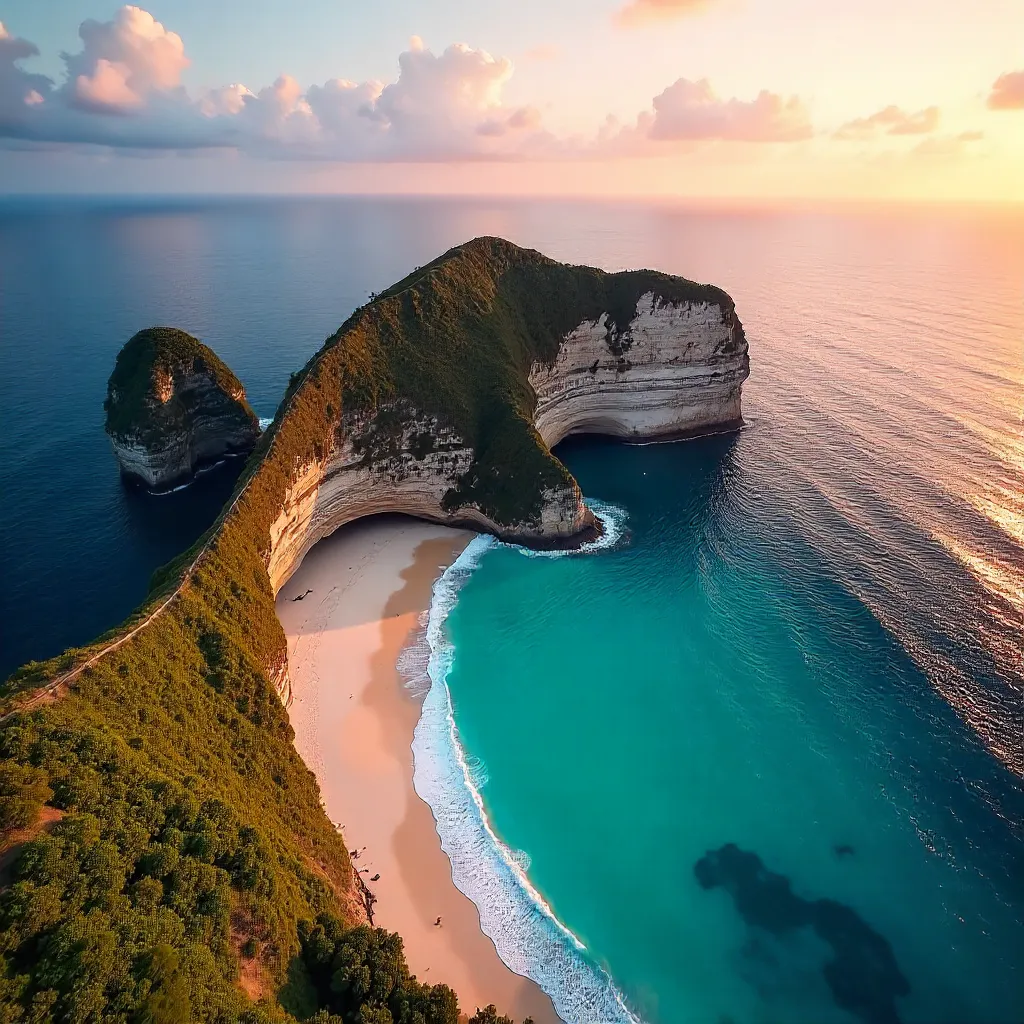 Aerial Majesty: Kelingking Beach, Bali at Golden Hour
