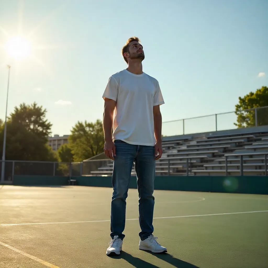 Contemplative Man on Outdoor Court Looking Up