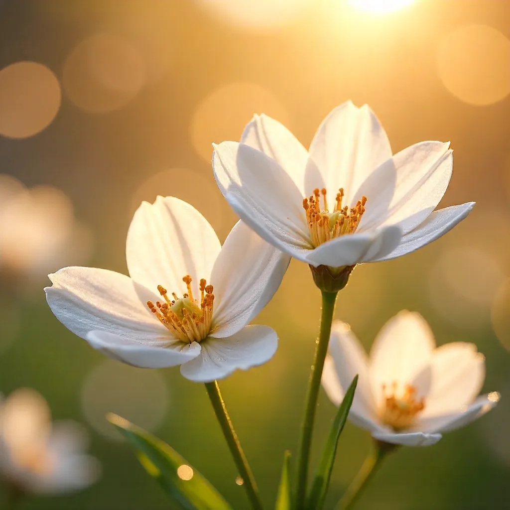 White Flowers in Warm Sun with Dreamy Bokeh