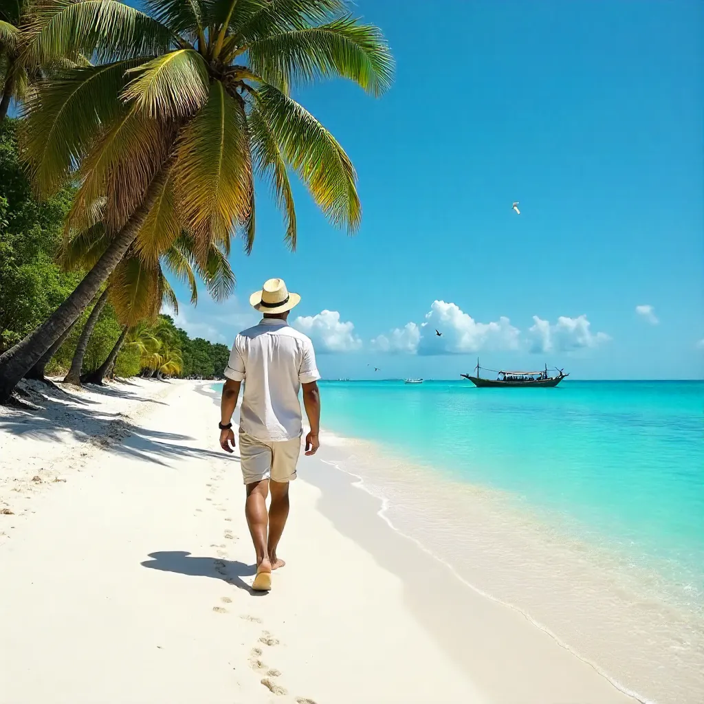 Strolling on Zanzibar's Pristine White-Sand Beach