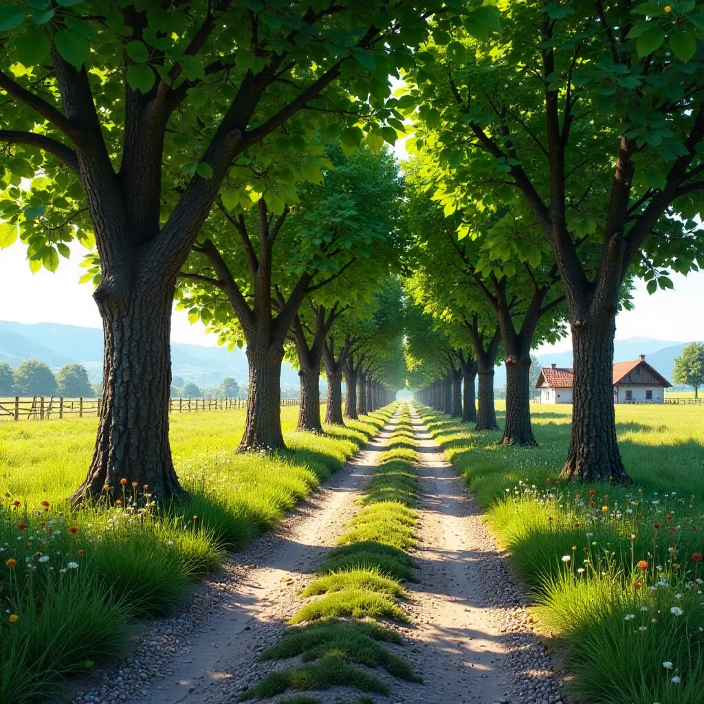 Serene Path through a Romanian Orchard in Daylight