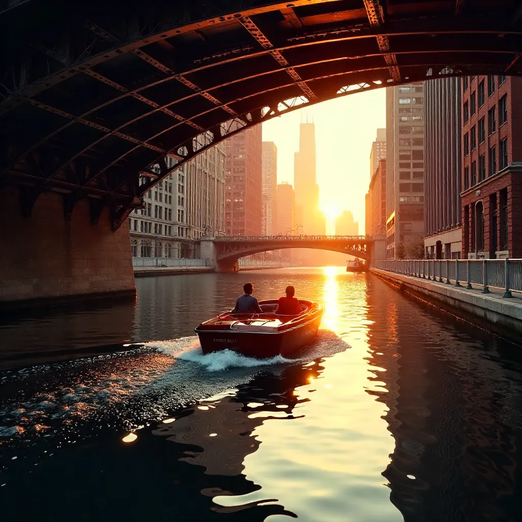 Golden Hour Glide Under Clark Street Bridge