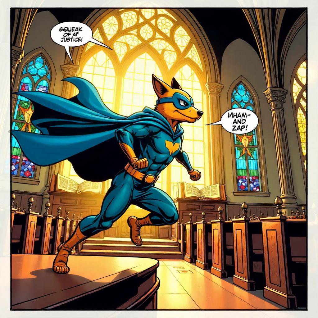 Mongoose Hero in a Comic-Book Synagogue Scene