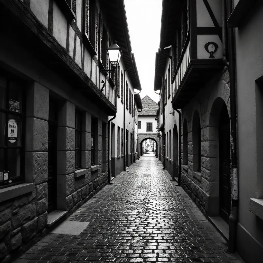 Basel Narrow Alley in Historic Black-and-White
