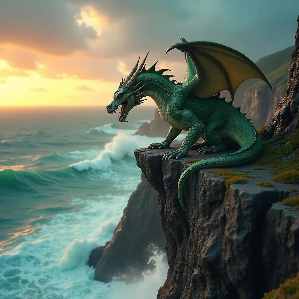 Photoreal Dragon Perched on a Cliff Edge