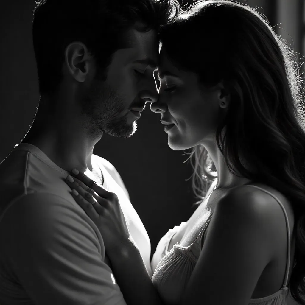 Black-and-White Close-Up Embrace