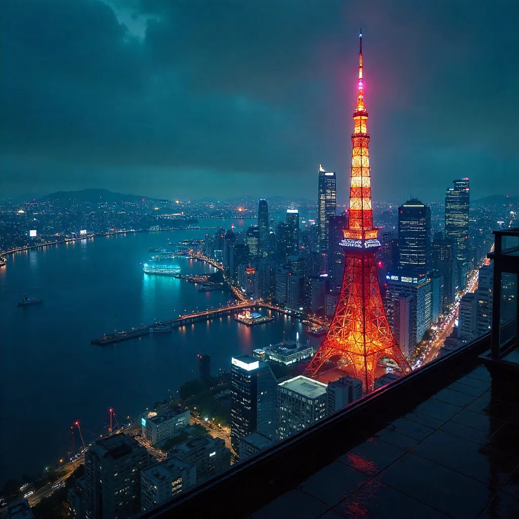 Neon Nightscape: Tokyo Skyline with Tokyo Tower
